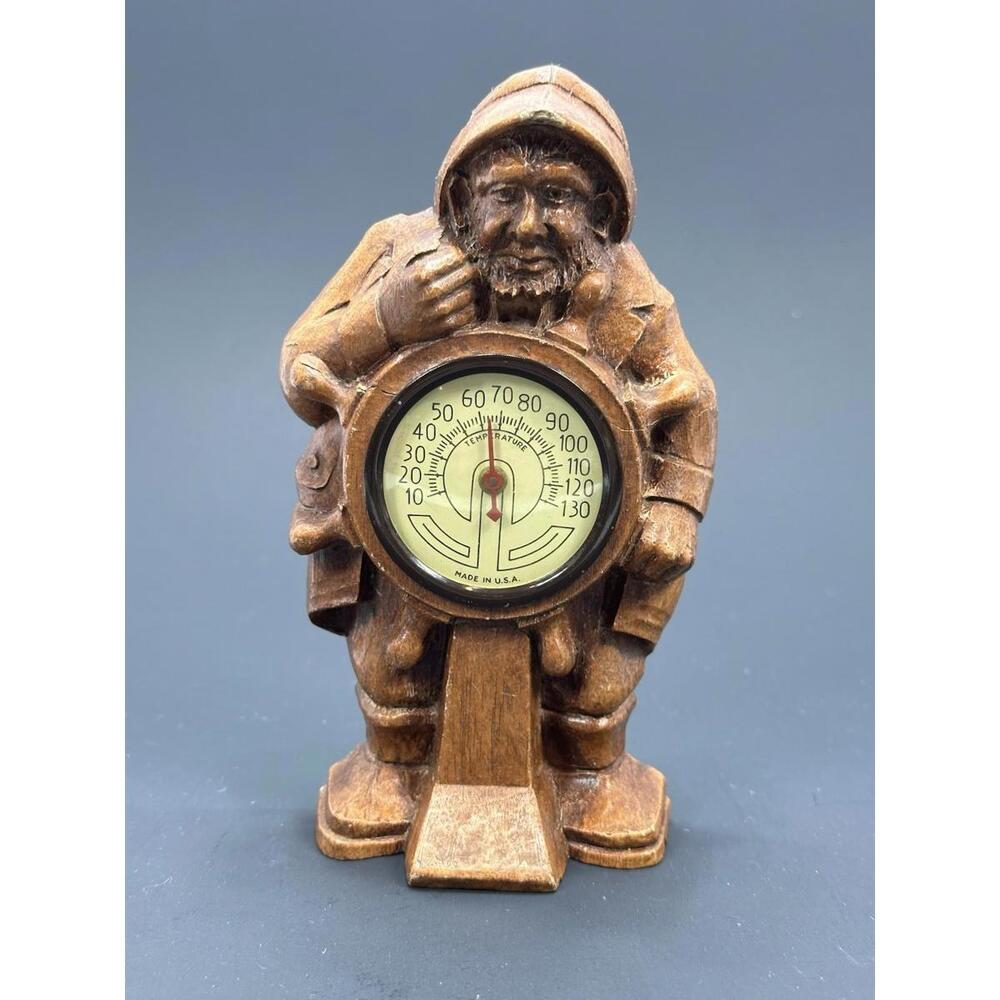 Vintage Syroco Burwood Ship Captain Thermometer Ships Wheel‎ Nautical Boat Capt